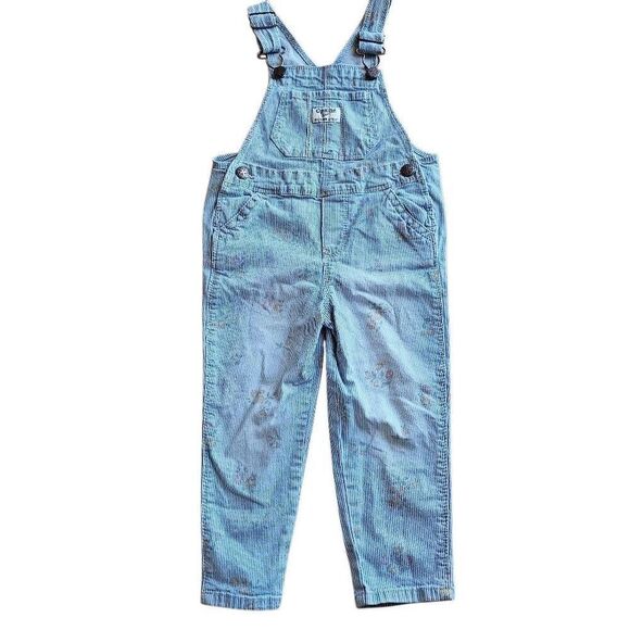 Vintage Oshkosh overalls striped floral denim kids Sz 2T - Picture 2 of 8